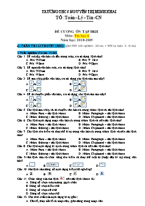 Đề cương ôn tập học kỳ II môn Tin học Lớp 6 - Năm học 2018-2019 - Trường THCS Nguyễn Thị Minh Khai